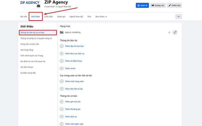 Chọn mục Giới thiệu để thêm hoặc thay đổi thông tin