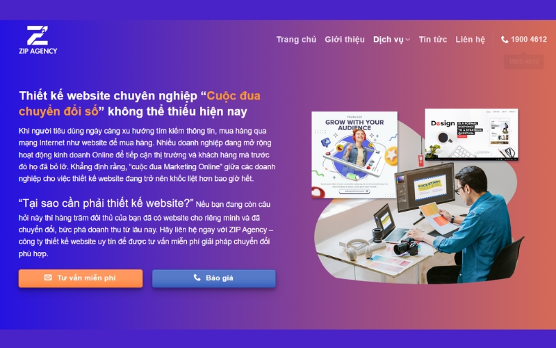 Website của công ty thiết kế web ZIP Agency